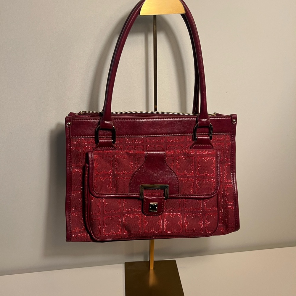 Elegant Burgundy Shimmer Thread Handbag Liz Claiborne Spade Pattern